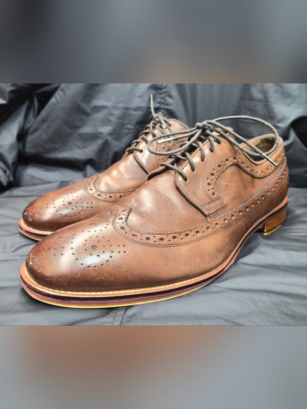 Men's Johnston & Murphy Conard Wing Tip Oxford Brown Leather Dress Shoes Sz. 13M